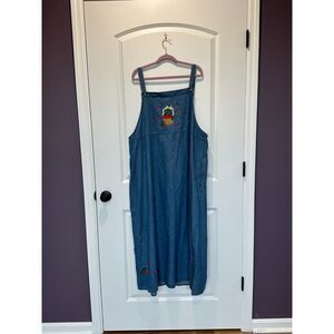Vintage The Quacker Factory Denim Jumper Overall Dress Cherry Size 22W